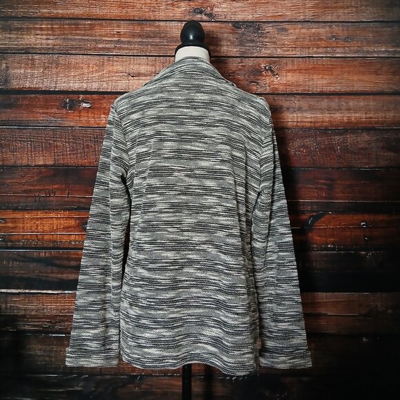 Christopher & Banks Knit Jacket Blazer M White Black Marled Open Front Pockets - Picture 5 of 9
